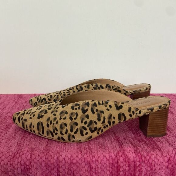 Soludos Heidi Block Heel Leopard Print Suede Mules Size 8.5 - Picture 4 of 11